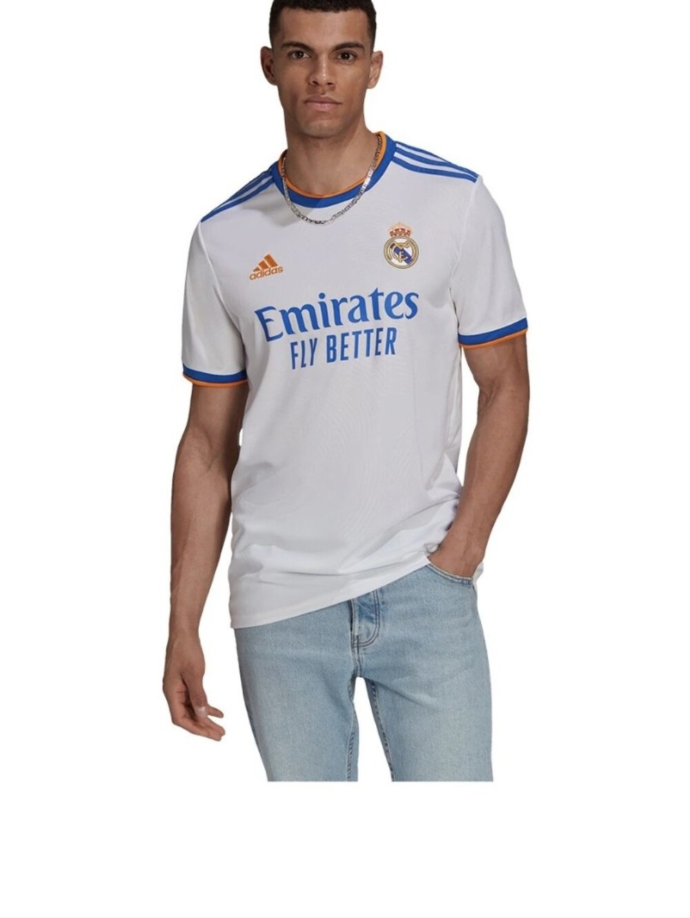 adidas Real Madrid Men’s Jersey - White with Blue & Orange Trim Sz.M NWT
